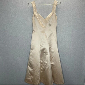 BCBGMaxAzria HOCO Golden Ivory Satin Fit n Flare Sleeveless MIDI Dress